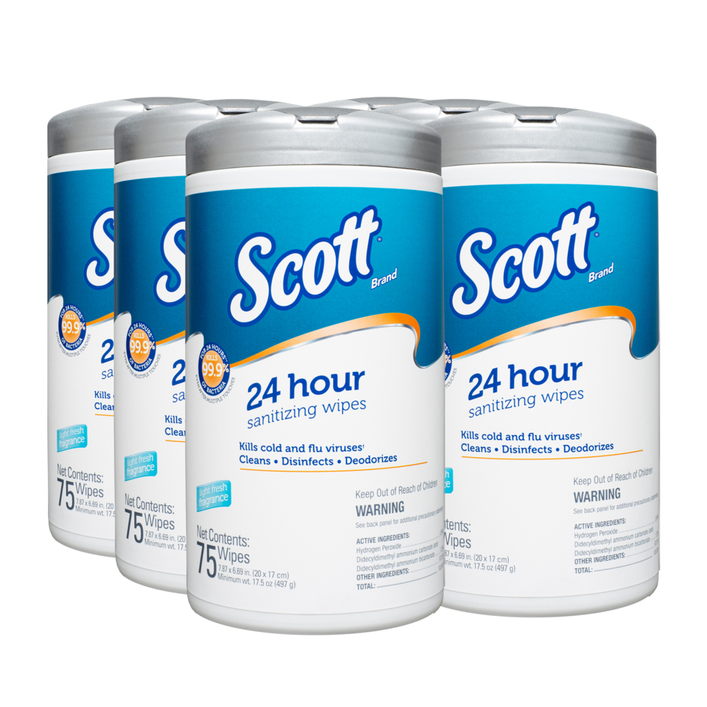 Lingettes désinfectantes 24 heures Scott® (53686), contenant, blanc, 75 lingettes/contenant, 6 contenants/caisse, 450 lingettes/caisse - 53686