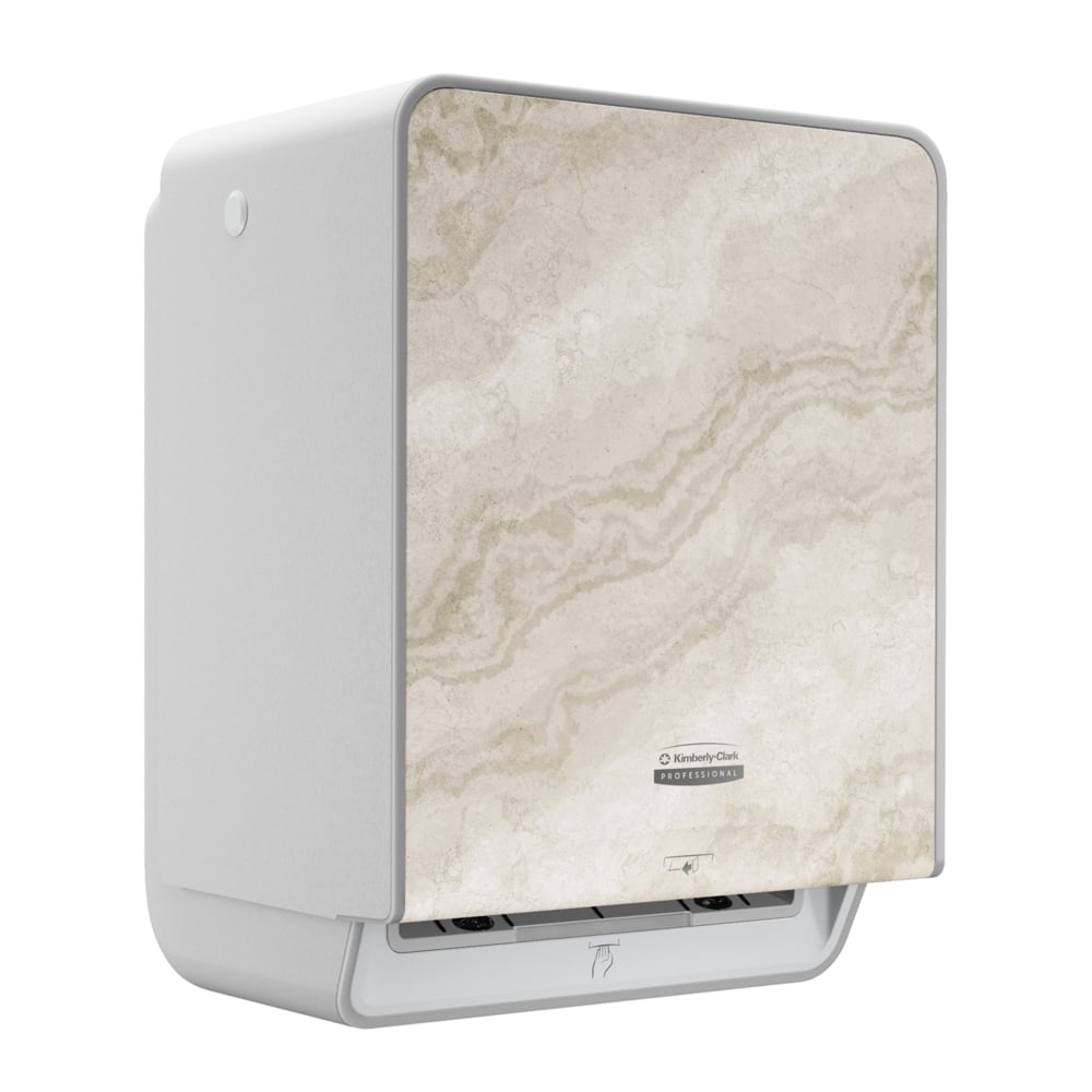 Distributrice automatique d’essuie-mains en rouleau ICON™ de Kimberly-Clark Professional (58740), avec plaque de revêtement au motif de marbre chaud; une distributrice et une plaque de revêtement par caisse - 58740