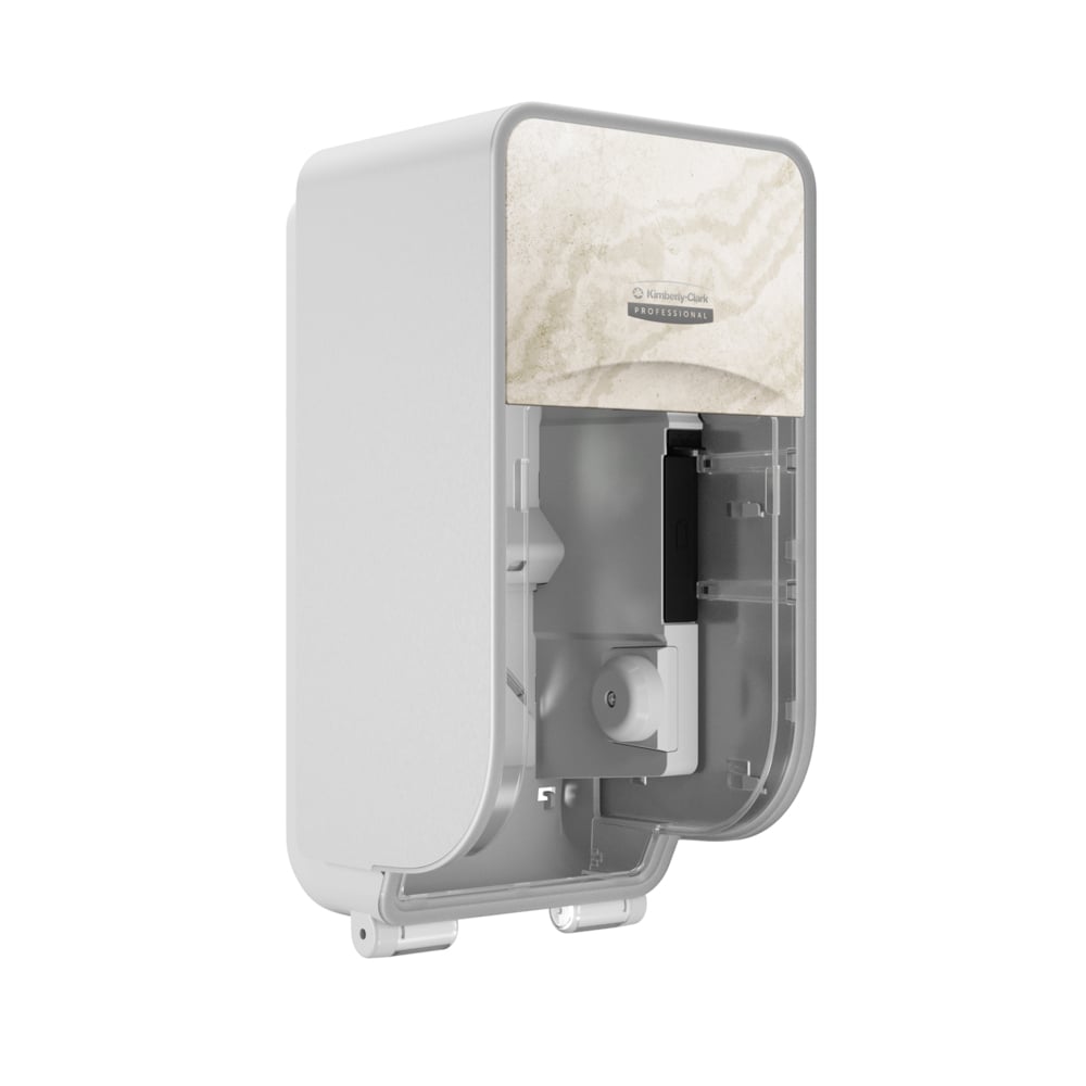 Kimberly-Clark Professional™ ICON™ Coreless Standard Roll Vertical Toilet Paper Dispenser 2 Roll (58741), with Warm Marble Design Faceplate, 12.95" x 6.5" x 6.35" (Qty 1) - 58741