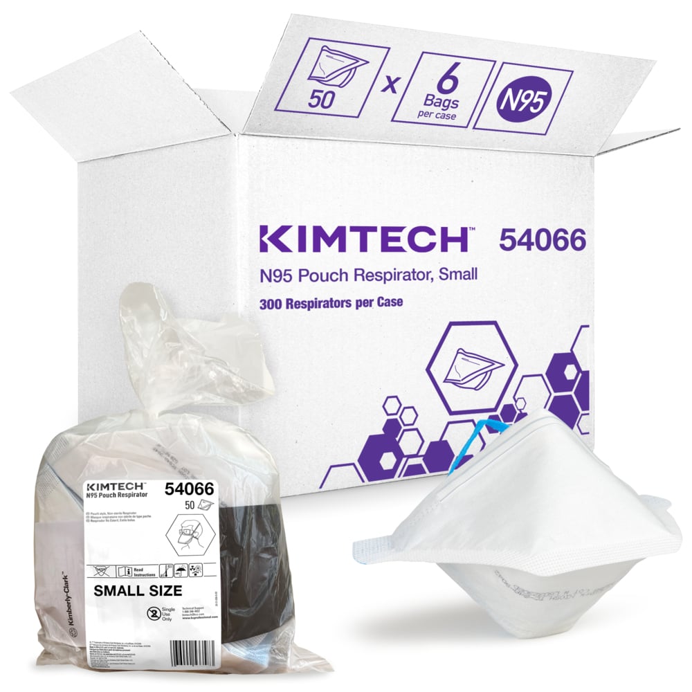 Respirateur à poche Kimtech™ N95 (54066), approuvé par le NIOSH, fabriqué aux États-Unis, de petite taille, 50 respirateurs/sac, 6 sacs/caisse, 300 respirateurs/caisse - 54066