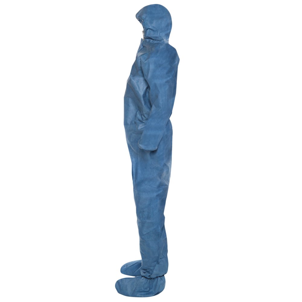 KleenGuard™ Chemical Resistant Suit, A60 Bloodborne Pathogen & Chemical Splash Protection Coveralls (45097), with Hood, Size 4X Extra Large (4XL), Blue, 20 Garments / Case - 45097