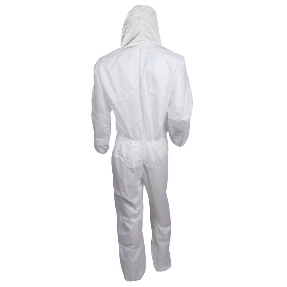 KleenGuard™ A30 Breathable Splash & Particle Protection Coveralls (46113), Zipper Front, Elastic Back, Wrists, Ankles & Hood, White, Reflex Design, Large (Qty 25) - 46113