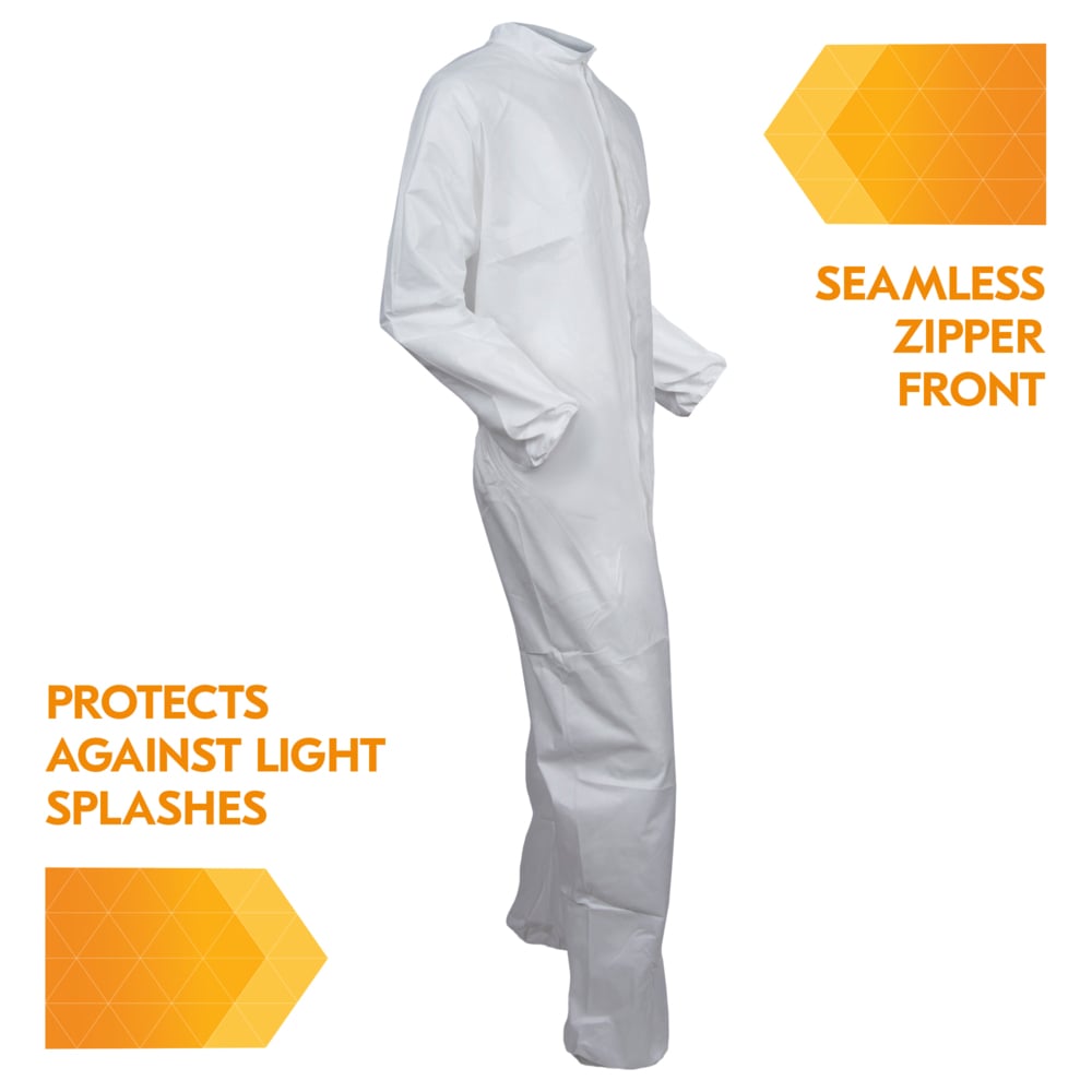 KleenGuard™ A30 Breathable Splash and Particle Protection Coveralls (46006), REFLEX Design, Zip Front, Open Wrists & Ankles, White, 3XL, 21 / Case - 46006