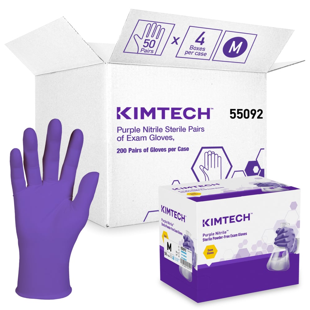 Kimtech™ Sterile Purple Nitrile™  Exam Gloves (55092), 5.9 Mil, AQL 1.0, Ambidextrous, 9.5”, Medium, 50 Pairs / Box, 4 Boxes / Case, 200 Pairs / Case;Kimberly-Clark™ Purple Nitrile™  Sterile Exam Gloves (55092), 5.9 Mil, AQL 1.0, Ambidextrous, 9.5”, Medium, 50 Pairs / Box, 4 Boxes / Case, 200 Pairs / Case - 55092