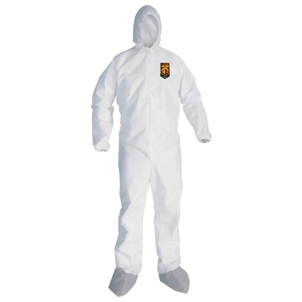 KleenGuard™ A30 Breathable Splash and Particle Protection Coveralls (48966), REFLEX Design, Hood, New Skid-Resistant Boots, Zip Front, Boots, Elastic Wrists, White, 3XL, 21 / Case - 48966