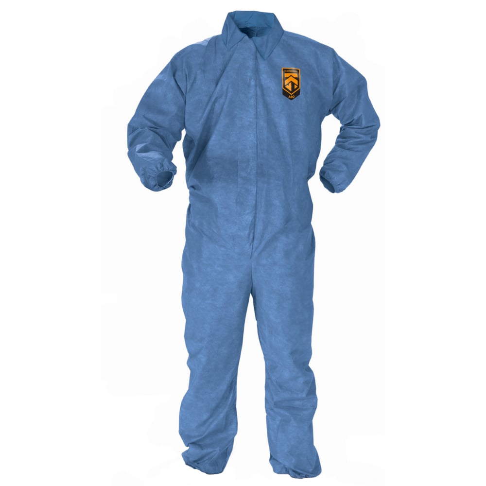 KleenGuard™ Chemical Resistant Suit, A60 Bloodborne Pathogen & Chemical Splash Protection Coveralls (45002), Medium, Blue, 24 Garments / Case - 45002