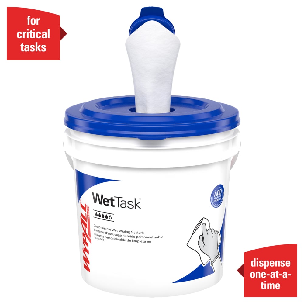 WypAll® WetTask™ Customizable Wet Wiping System Bucket (51677), Standard Size Buckets with Lids, White (4 Buckets/Case) - 51677