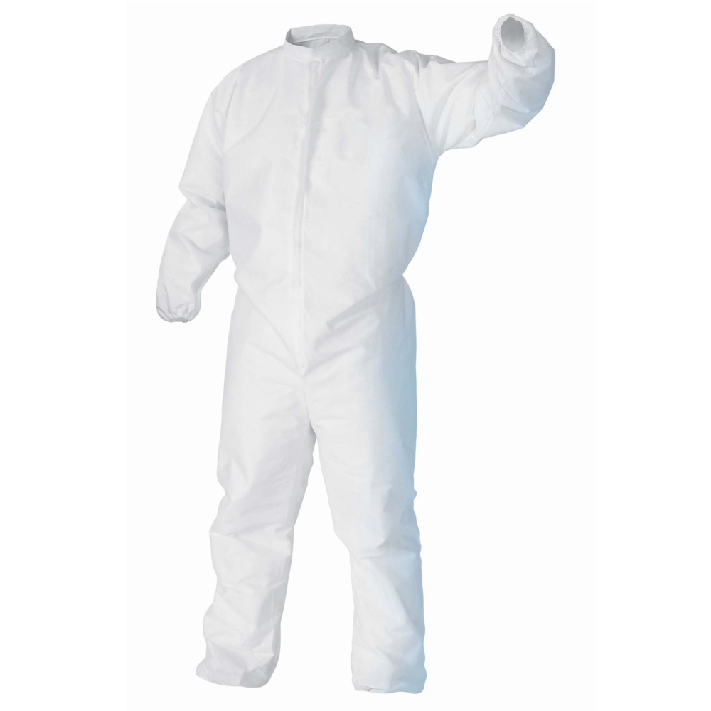 Kimtech™ A5 Cleanroom Coveralls (49832), Covered Zipper, Storm Flap, Thumb Loops, High Collar, Bulk Package, White, Medium, 25 / Case - 49832