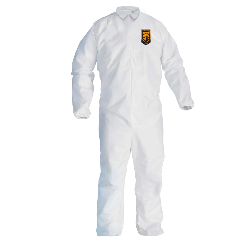 KleenGuard™ A30 Breathable Splash & Particle Protection Coveralls (46102), Zipper Front, Elastic Back, Wrists & Ankles, White, Reflex Design, Medium (Qty 25) - 46102