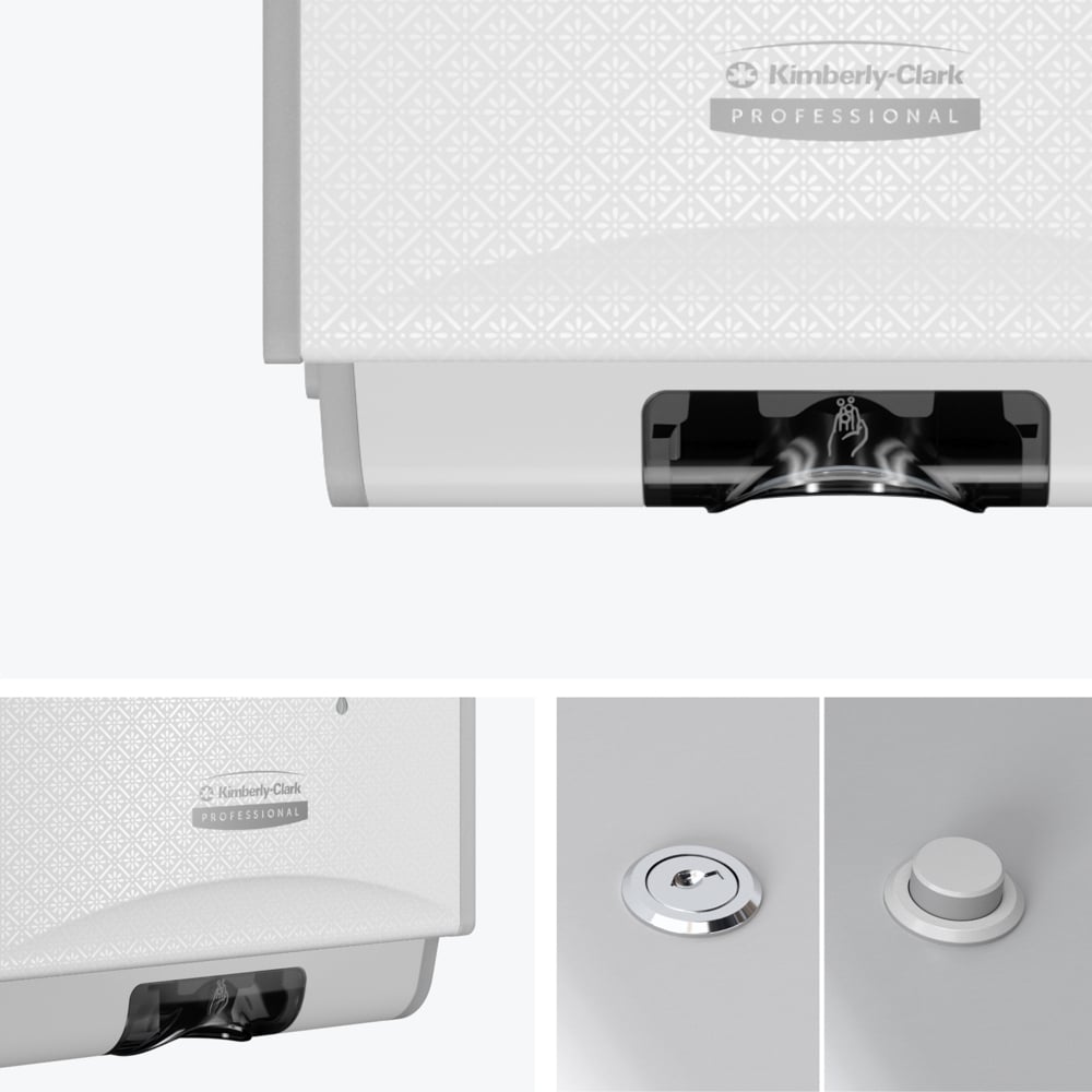 Distributrice automatique de savon et de désinfectant ICON™ de Kimberly-Clark Professional (58714), avec plaque de revêtement décorative au motif de mosaïque blanche; une distributrice et une plaque de revêtement par caisse - 58714