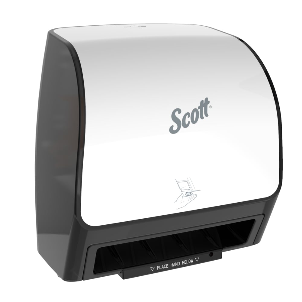 Distributrice automatique d’essuie-mains en rouleau Scott® Slimroll™ (47261), blanche, compatible avec les essuie-mains Scott® Slimroll™ à mandrin rose (qté 1);Système de distribution électronique Scott Control Slimroll (47261), blanc, mandrin rose - 47261