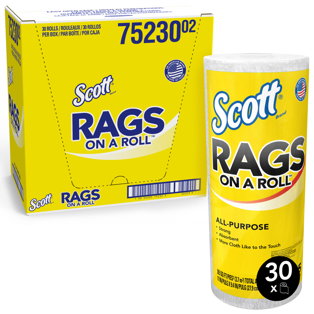 Scott® Rags On A Roll™ (75230), White, 55 Towels/Roll, 30 Rolls/Case, 1,650 Towels/Case - 75230