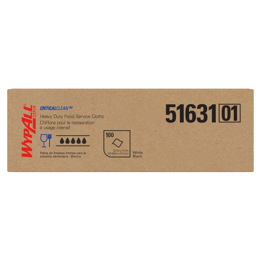 WypAll® CriticalClean™ Heavy Duty Foodservice Cloths (51631), Quarterfold, White (100 Sheets/Box, 1 Box/Case, 1 Box/Case) - 51631