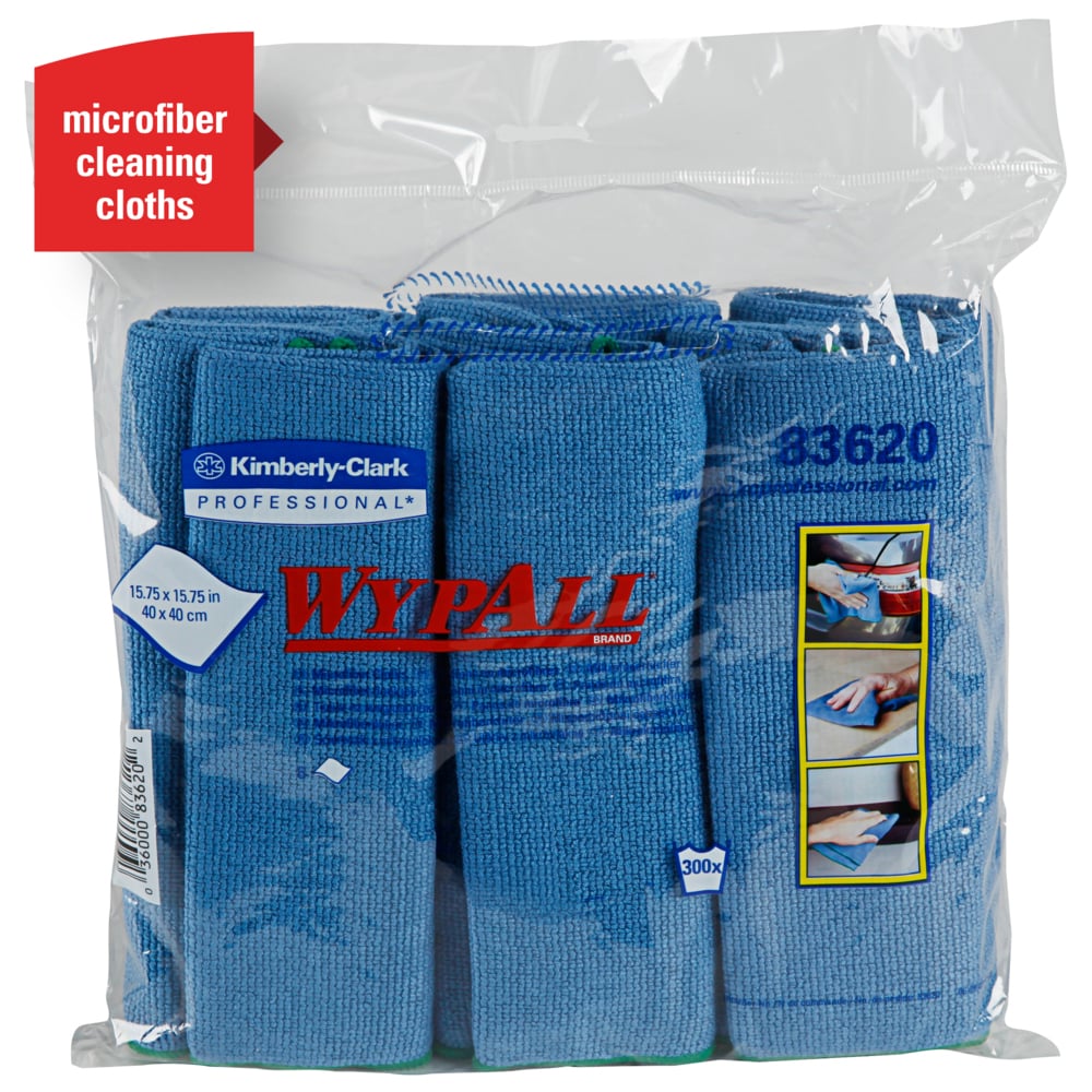 WypAll® Microﬁber Cloths (83620), Reusable, 15.75” x 15.75”, Blue (6 Cloths/Pack, 4 Packs/Case, 24 Cloths/Case) - 83620