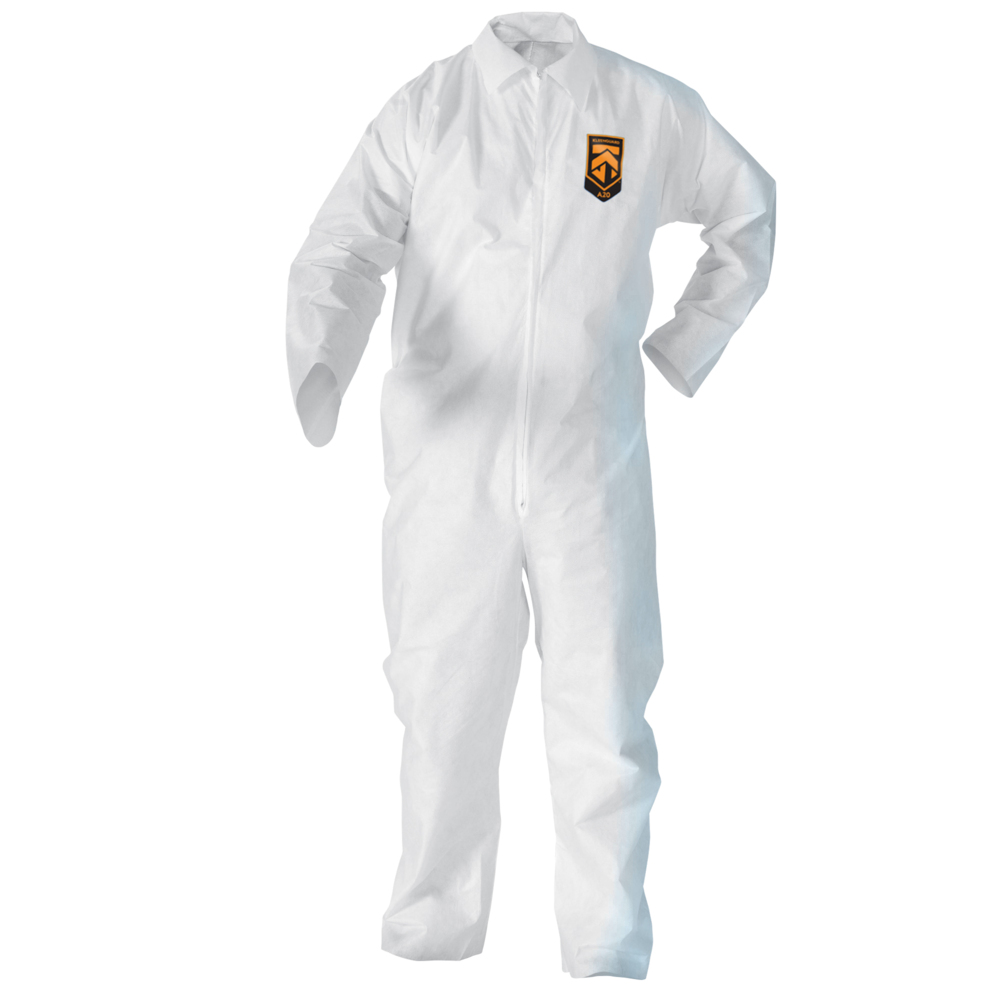 KleenGuard™ A20 Breathable Particle Protection Coveralls (49004), Zipper Front, White, Reflex Design, XL (Qty 24) - 49004