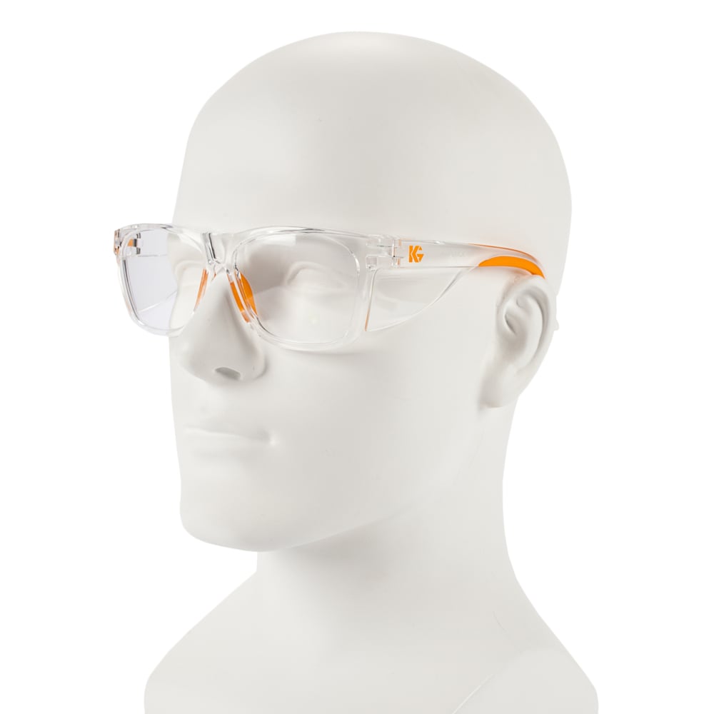 Protection des yeux KleenGuard™ V30 Maverick (49301), avec revêtement antibuée KleenVision™, verres transparents, monture transparente avec embouts orange (qté 12) - 49301