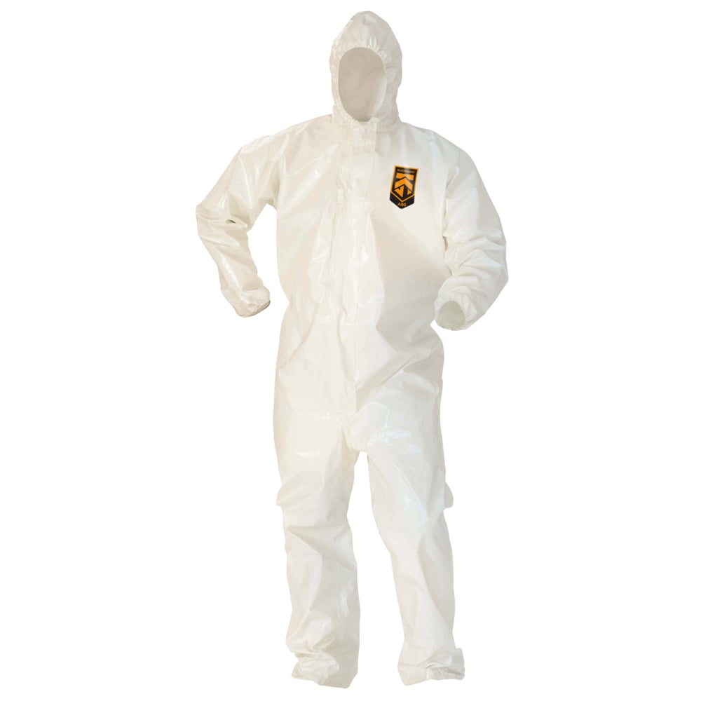KleenGuard™ A80 Chemical Permeation & Jet Liquid Particle Protection Coveralls (45646), Zip Front, Storm Flap, EWA, Respirator-Fit Hood, White, 3XL, 10 / Case