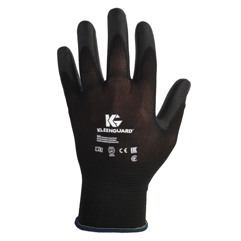 KleenGuard™ G40 Polyurethane Coated Gloves (47102), Thin Mil, Hand-Specific, Black, XS (12 Pairs/Bag, 5 Bags/Case, 60 Pairs/Case) - 47102