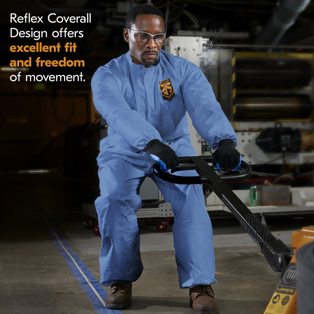 KleenGuard™ Chemical Resistant Suit, A60 Bloodborne Pathogen & Chemical Splash Protection Coveralls (45003), Large, Blue, 24 Garments / Case - 45003