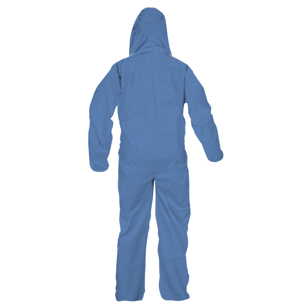 KleenGuard™ Chemical Resistant Suit, A60 Bloodborne Pathogen & Chemical Splash Protection Coveralls (45024), Hood, Size XL, Blue, 24 Garments / Case - 45024