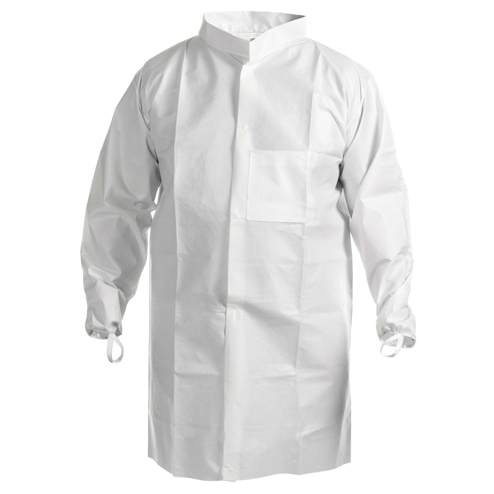 Kimtech™ A7 Cleanroom Lab Coat (47652), High Collar, Thumb Loops, Splash Protection, Anti-Static, Double Bag, Medium, 30 / Case - 47652