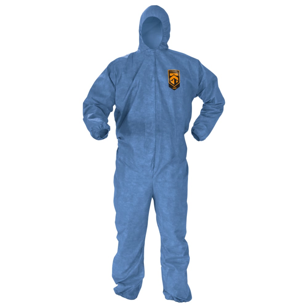 Hood 24 Garments/Case Kleenguard Chemical Resistant Suit Blue A60 Bloodborne Pathogen & Chemical Splash Protection Coveralls Large 45023 