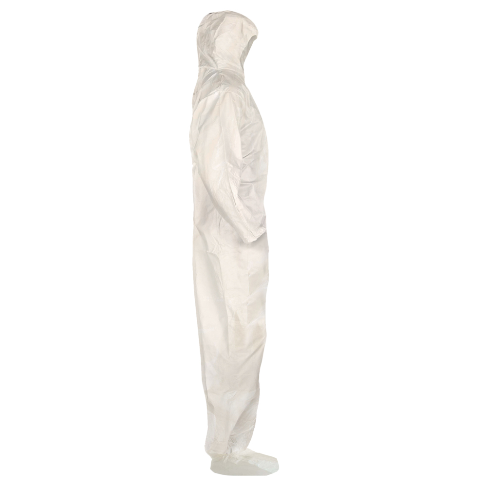 KleenGuard™ A80 Chemical Permeation & Jet Liquid Particle Protection Coveralls (45665), Zip Front, Storm Flap, EWA, Respirator-Fit Hood, Boots, White, 2XL, 12 / Case - 45665