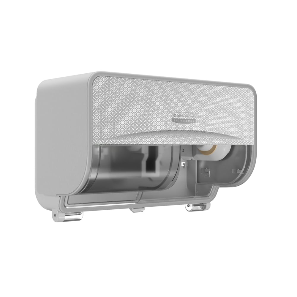 Kimberly-Clark Professional™ ICON™ Coreless Standard Roll Horizontal Toilet Paper Dispenser 2 Roll (53698), with Silver Mosaic Design Faceplate, 7.9" x 12.4" x 6.42" (Qty 1) - 53698