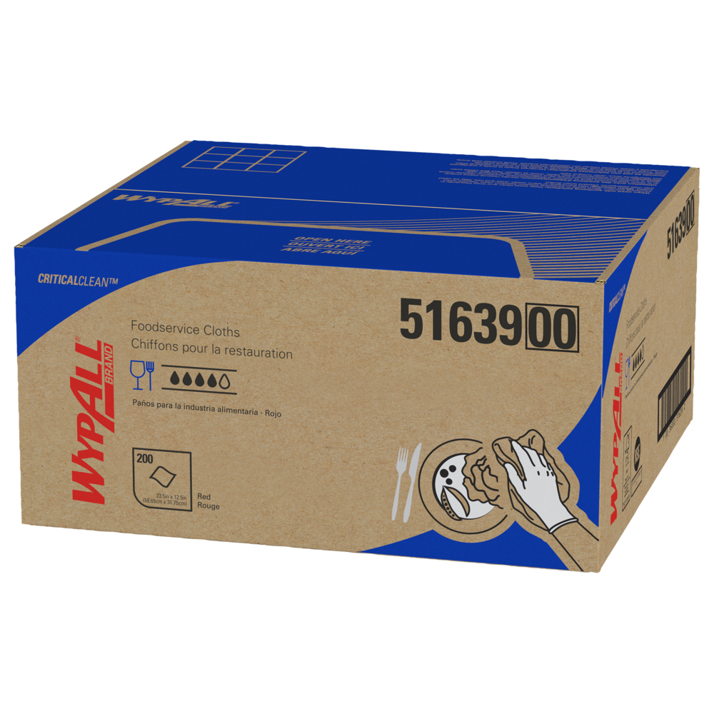WypAll® CriticalClean™ Heavy Duty Foodservice Cloths (51639), Quarterfold, Red (200 Sheets/Box, 1 Box/Case, 1 Box/Case) - 51639