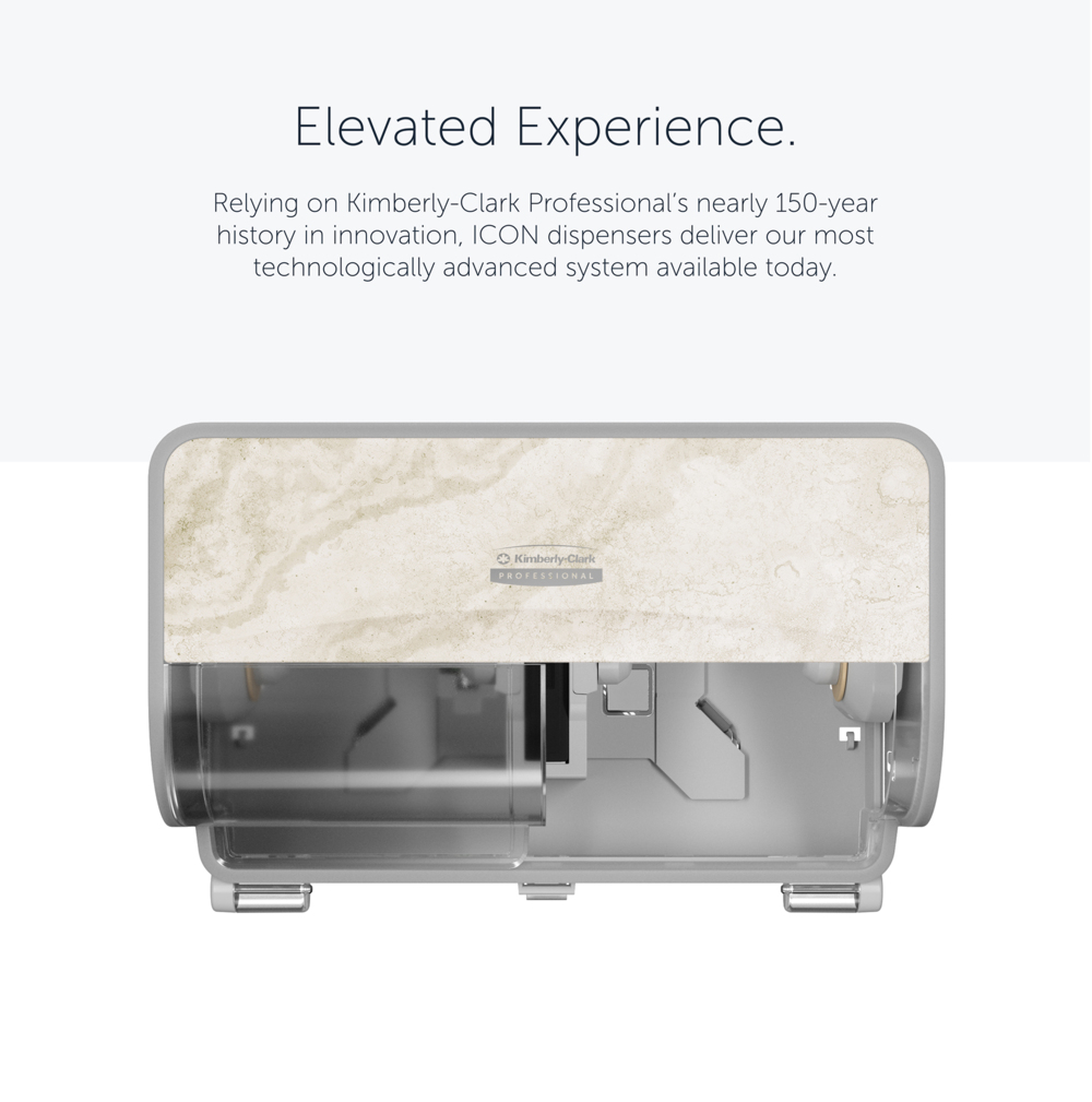 Kimberly-Clark Professional™ ICON™ Coreless Standard Roll Horizontal Toilet Paper Dispenser 2 Roll (58742), with Warm Marble Design Faceplate, 7.9" x 12.4" x 6.42" (Qty 1) - 58742
