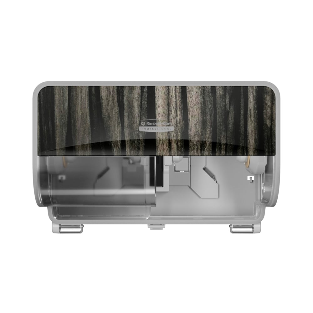 Kimberly-Clark Professional™ ICON™ Coreless Standard Roll Horizontal Toilet Paper Dispenser 2 Roll (58752), with Ebony Woodgrain Design Faceplate, 7.9" x 12.4" x 6.42" (Qty 1) - 58752