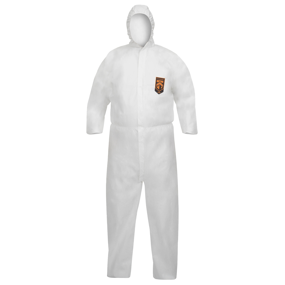 KleenGuard™ A40 Reflex™ Liquid & Particle Protection Coveralls (47997), Respirator Fit Hood, Storm Flap Zip Front, Elastic Waist, Wrists & Ankles with Thumb Loops, White, XL, 25  - 47997