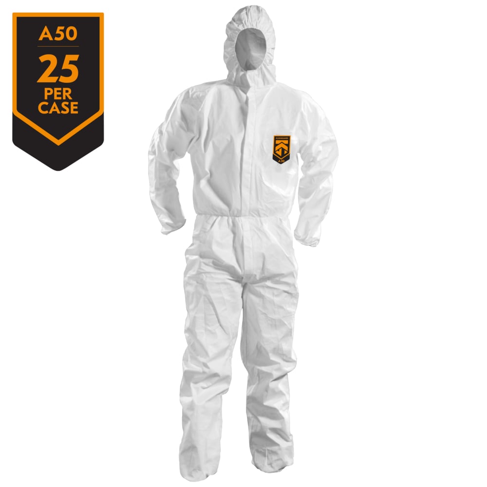 KLEENGUARD A50 Breathable Splash & Particle Protection Coveralls - Hooded / White / XL - 51927