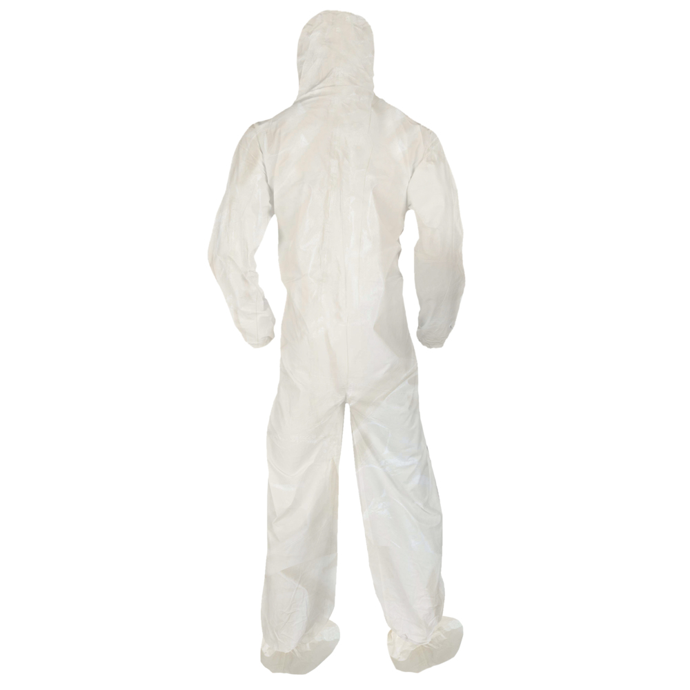 KleenGuard™ A80 Chemical Permeation & Jet Liquid Particle Protection Coveralls (45666), Zip Front, Storm Flap, EWA, Respirator-Fit Hood, Boots, White, 3XL, (Qty 10) - 45666