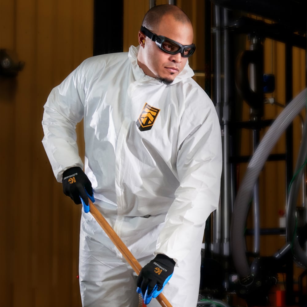 KleenGuard™ A80 Chemical Permeation & Jet Liquid Particle Protection Coveralls (45643), Zipper Front, Storm Flap, Elastic Wrists & Ankles EWA, Respirator-Fit Hood, White, Large (Qty 12) - 45643