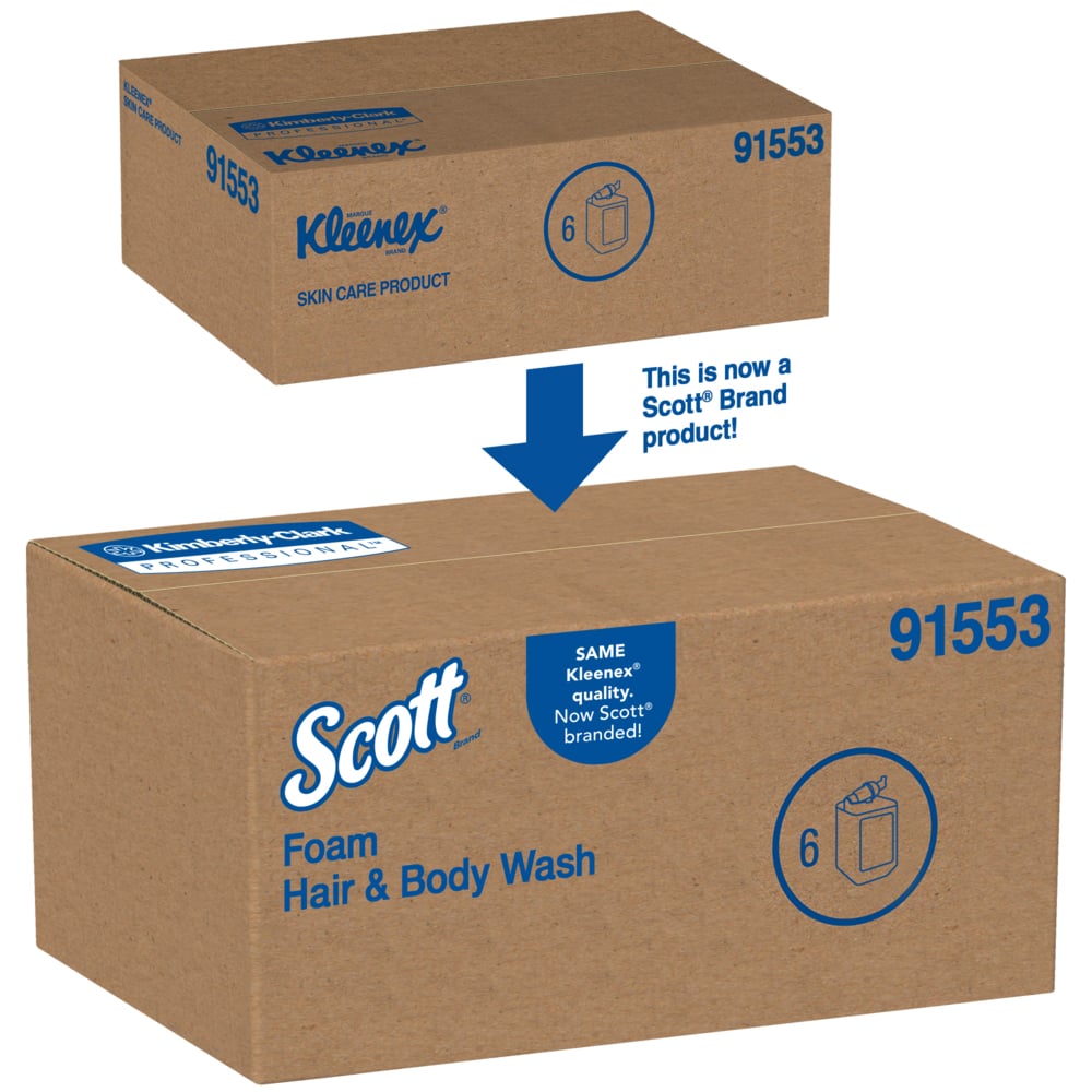 Scott® Foam Hair and Body Wash (91553), 1.0 L Manual Refills, Light Blue, Fresh Scent, Manual Cassette, (6 Bottles/Case) - 91553
