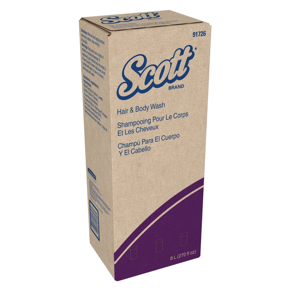 Savon pour corps et cheveux Scott Essential (91726), gel doré enrichi en protéines, rinçage propre, 8,0 L, 2 paquets/caisse - 91726
