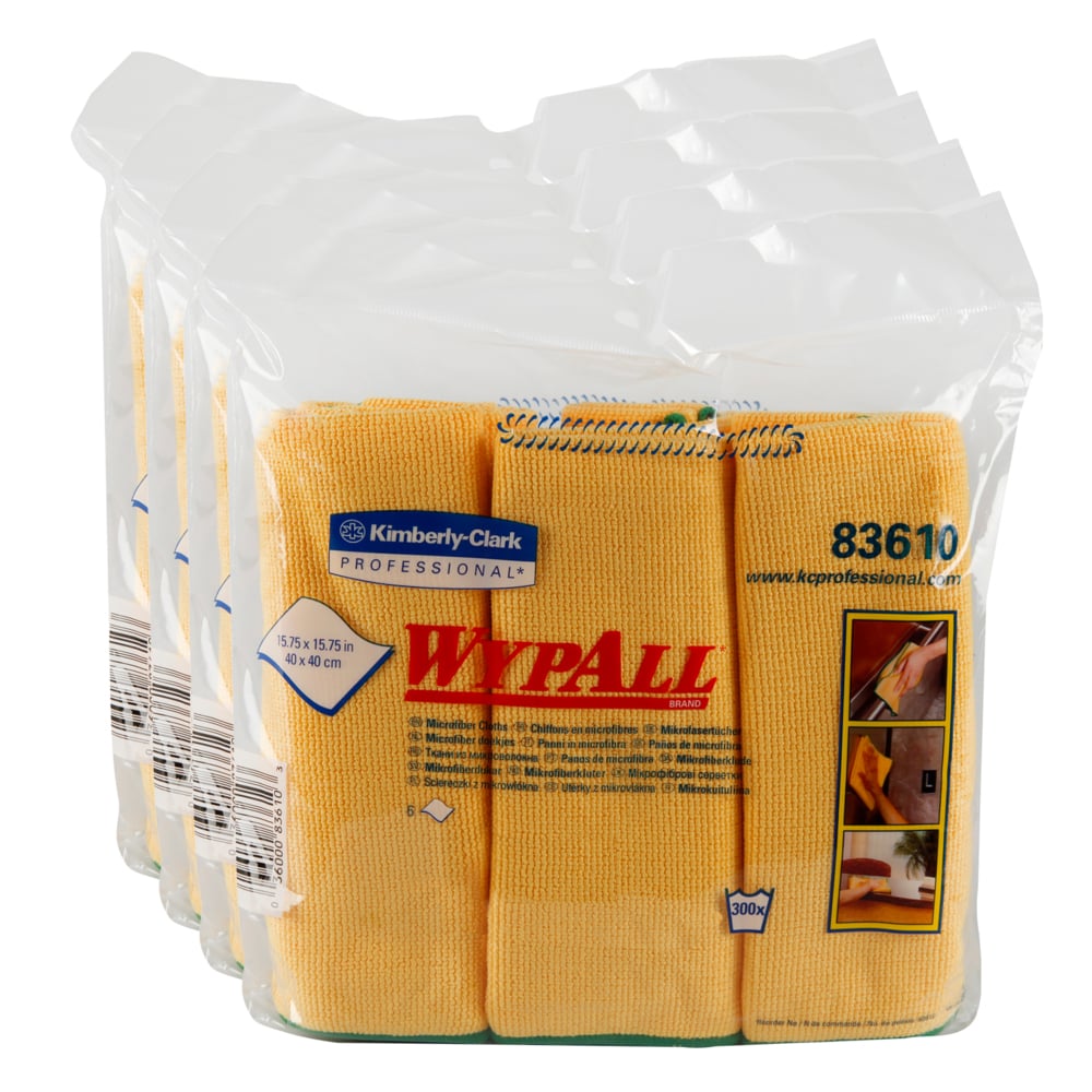 WypAll® Microﬁber Cloths (83610), Reusable, 15.75” x 15.75”, Yellow (6 Cloths/Pack, 4 Packs/Case, 24 Cloths/Case) - 83610