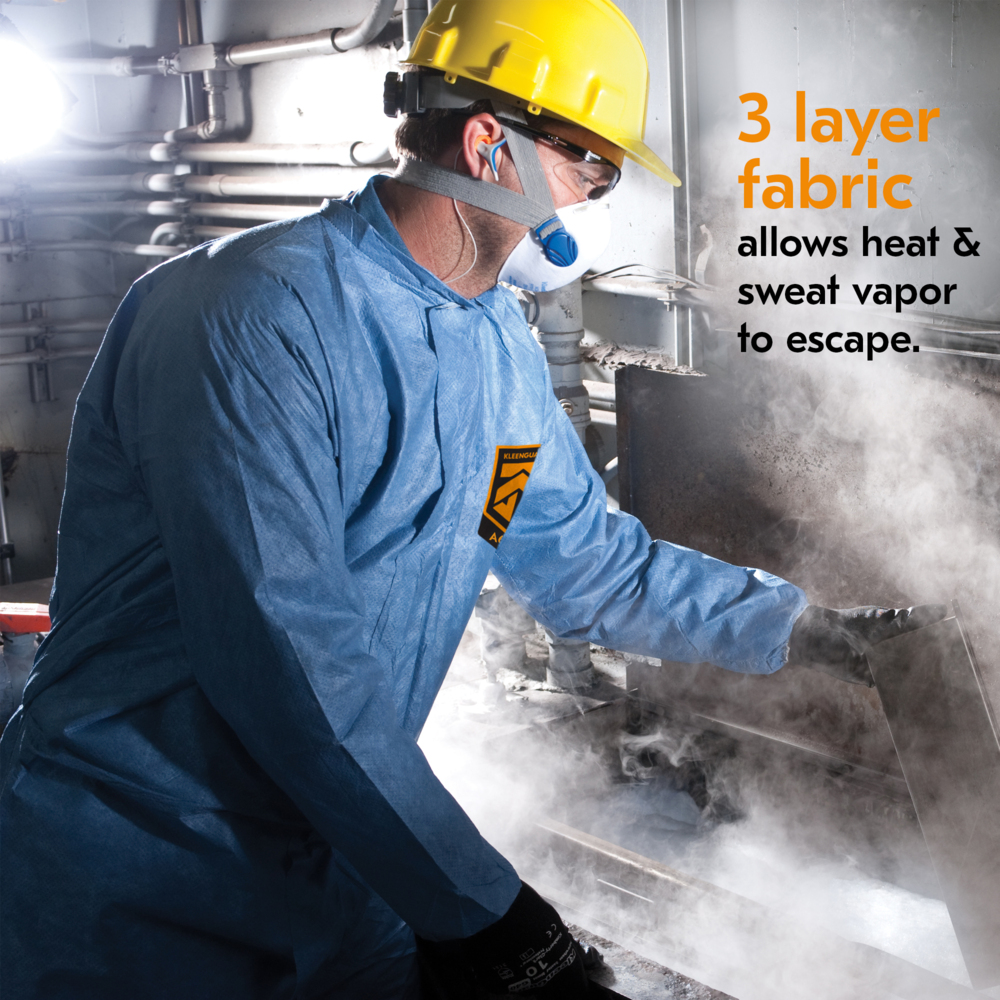 KleenGuard™ Chemical Resistant Suit, A60 Bloodborne Pathogen & Chemical Splash Protection Coveralls (45003), Large, Blue, 24 Garments / Case - 45003