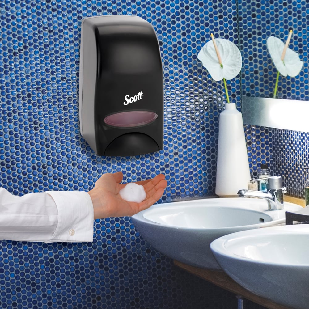 Scott® Essential™ High Capacity Manual Soap and Hand Sanitizer Dispenser (92145), Black, 1.0 L capacity, 4.85" x 8.36" x 5.43" (Qty 1) - 92145