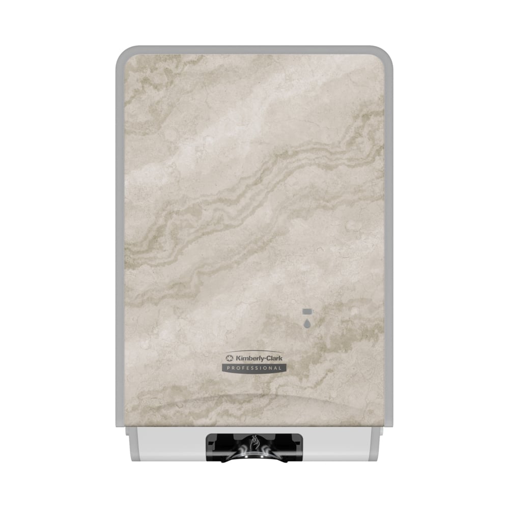 Distributrice automatique de savon et de désinfectant ICON™ de Kimberly-Clark Professional (58744), avec plaque de revêtement décorative au motif de marbre chaud; une distributrice et une plaque de revêtement par caisse - 58744
