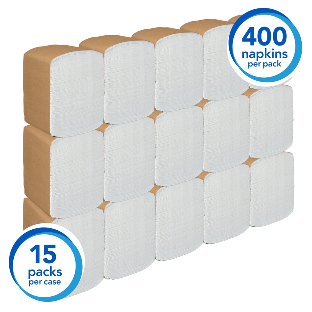 Scott® Dinner Paper Napkins (98730), Disposable, White, 1/8 Fold, 1-Ply, 12 x 17 (Unfolded), 15 Packs of 400 Beverage Napkins (6,000 / Case) - 98730