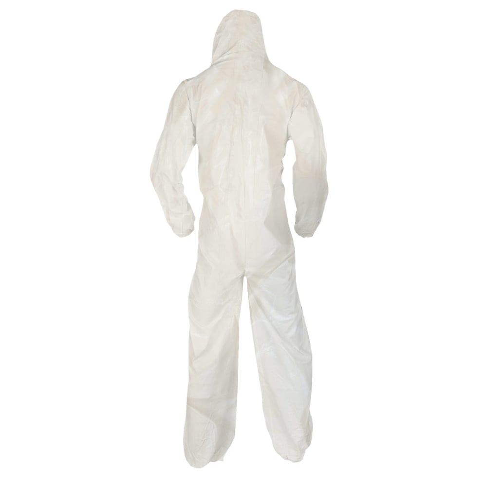 KleenGuard™ A80 Chemical Permeation & Jet Liquid Particle Protection Coveralls (45644), Zip Front, Storm Flap, EWA, Respirator-Fit Hood, White, XL, 12 / Case - 45644