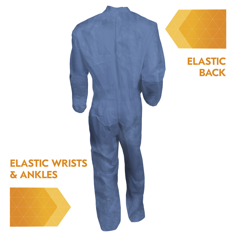 KleenGuard™ Chemical Resistant Suit, A60 Bloodborne Pathogen & Chemical Splash Protection Coveralls (45003), Large, Blue, 24 Garments / Case - 45003
