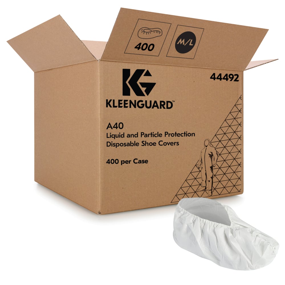 KleenGuard™ A40 Shoe Cover (44492), Large Disposable Shoe Covers, White, (400 Shoe Covers/Case) - 44492