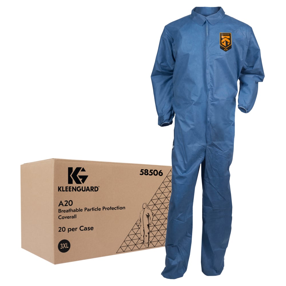 KleenGuard™ A20 Breathable Particle Protection Coveralls (58506), REFLEX Design, Zip Front, Elastic Back, Wrists & Ankles, Blue Denim, 3XL, 20 / Case - 58506