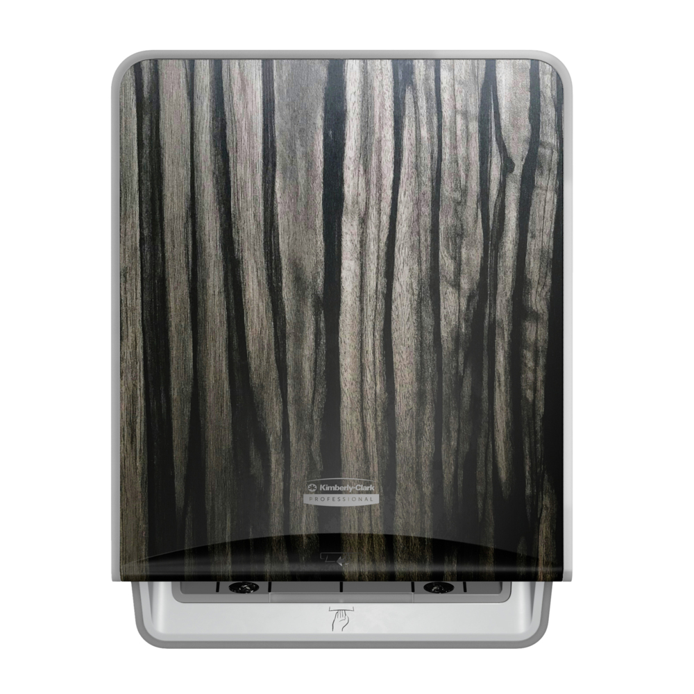 Kimberly-Clark Professional™ ICON™ Automatic Hard Roll Towel Dispenser (58750), with Ebony Woodgrain Design Faceplate, 16.53" x 12.41" x 10.19" (Qty 1) - 58750