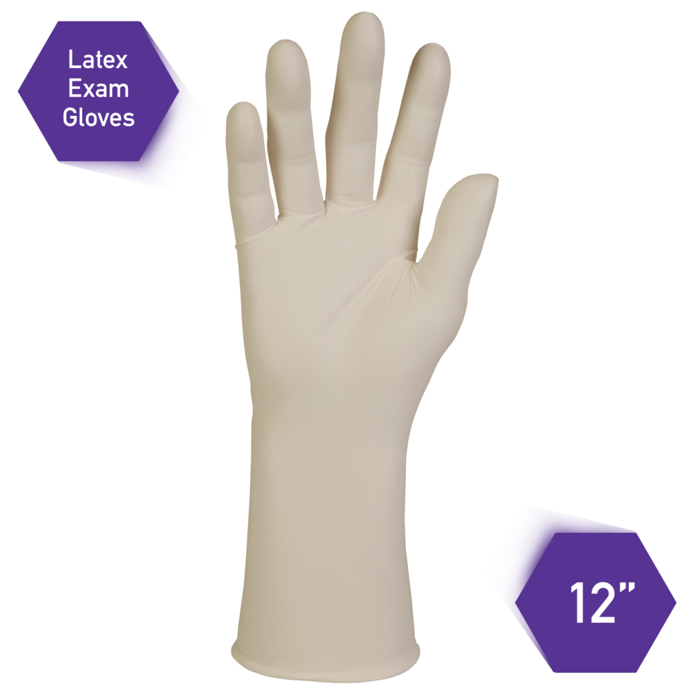 Kimberly-Clark™  PFE-Xtra Latex Exam Gloves (50502), 10.2 Mil, Ambidextrous, 12”, Medium, Natural Color, 50 / Box, 10 Boxes, 500 Gloves / Case - 50502