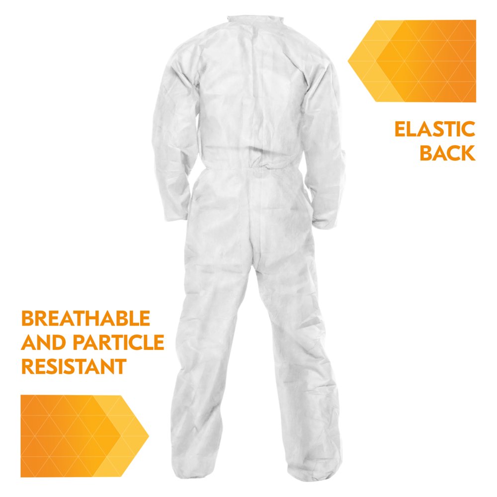 KleenGuard™ A20 Breathable Particle Protection Coveralls (49106), REFLEX Design, Zip Front, EWA, Elastic Back, White, 3XL, 20 / Case - 49106