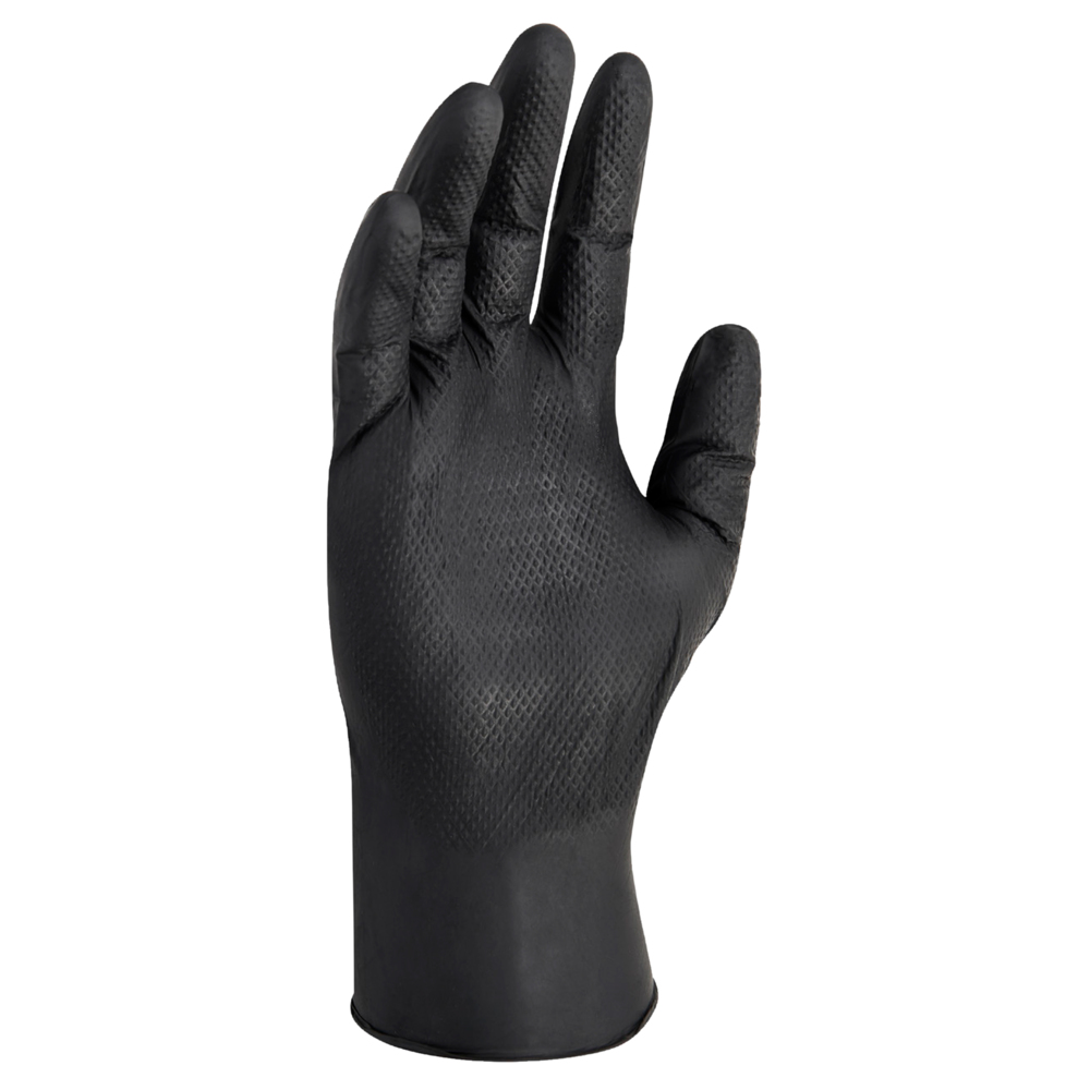 KleenGuard™ Kraken Grip Fully Textured Black Nitrile Gloves (49277), Large (L), Powder-Free, 6 Mil, Ambidextrous, Thin Mil, 100 Gloves / Box, 10 Boxes / Case - 49277